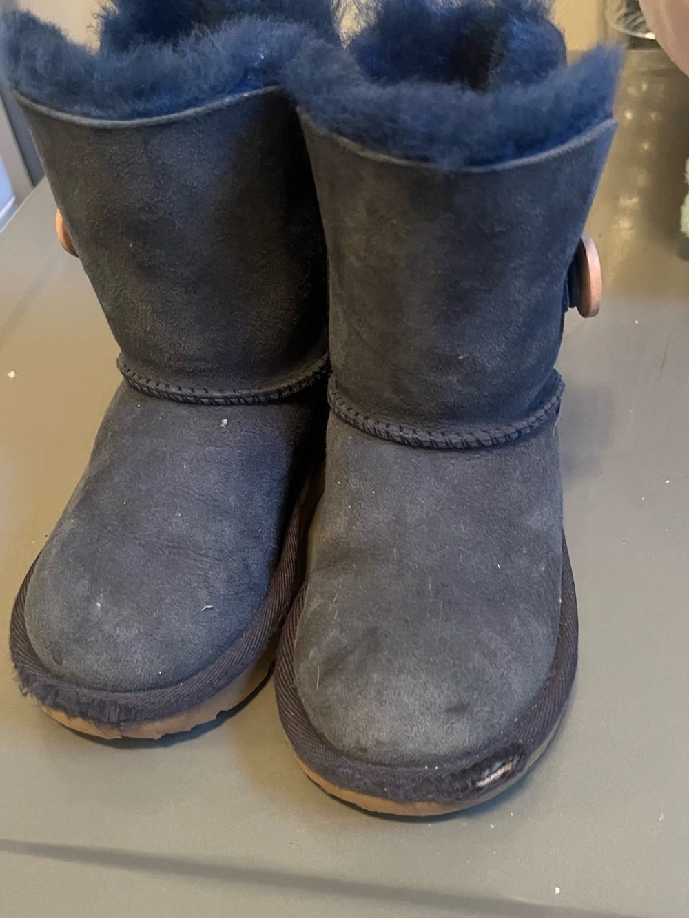 UGG Kids Navy Blue Button-Detail Shearling Boots